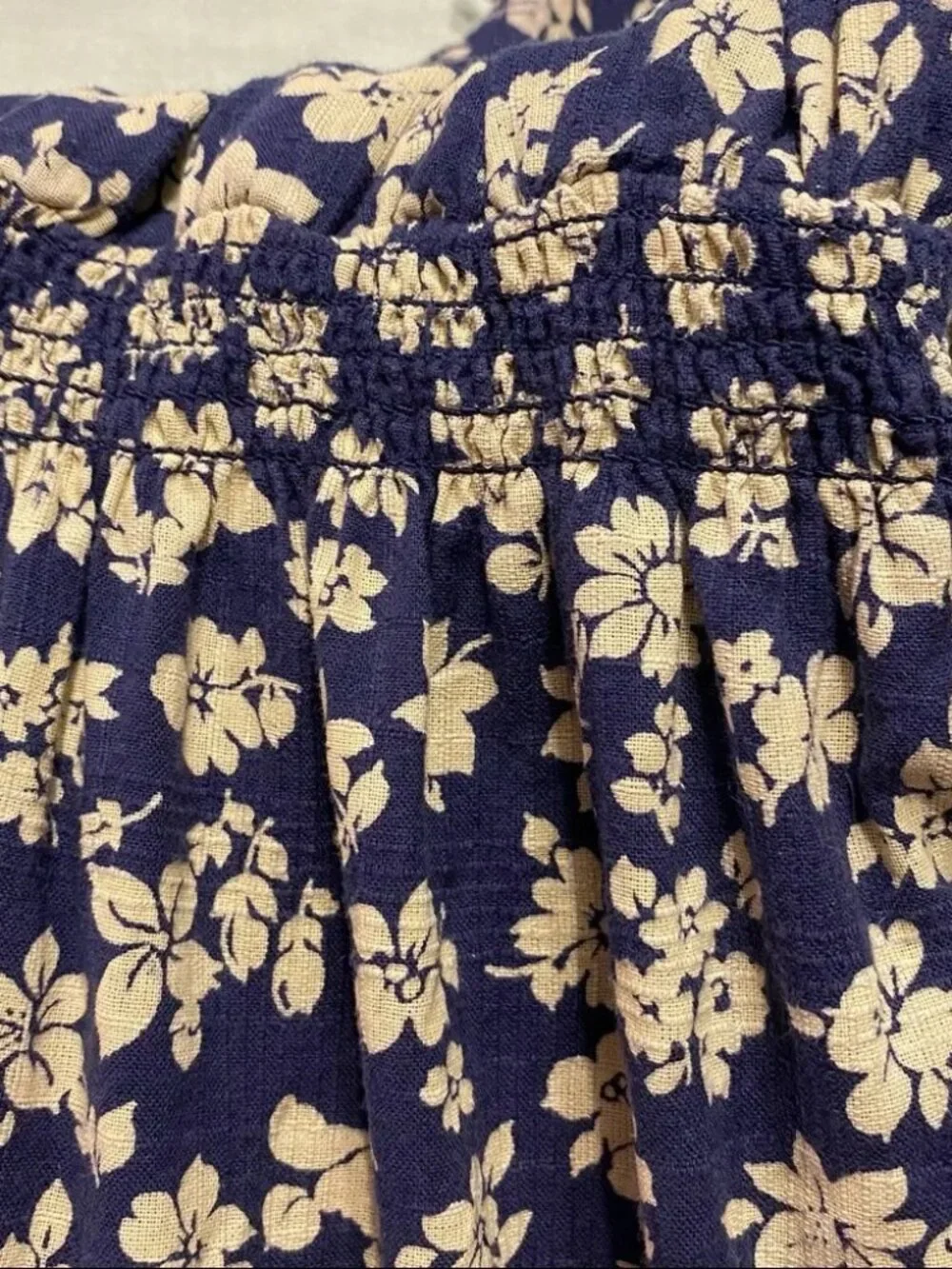 Polo Ralph Lauren indigo blue tan floral button down elastic waist dress